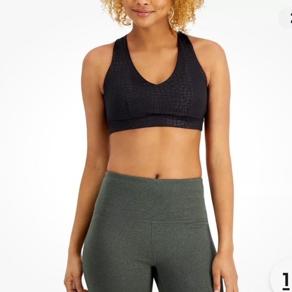 ID Ideology Women S Tonal Print Strappy Low Impact Sports Bra Black Size Large - Picture 2 of 10